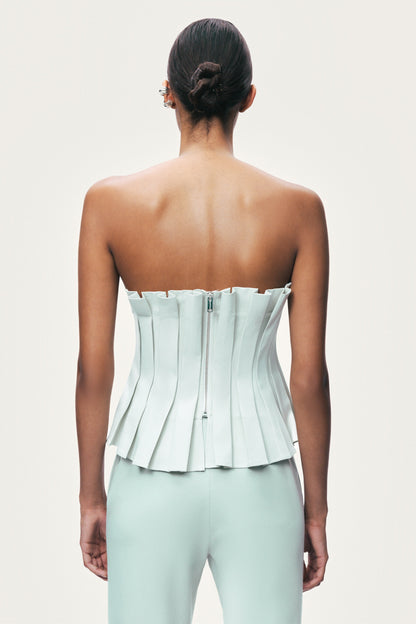 Mint Pleated Strapless Corset Bustier Top