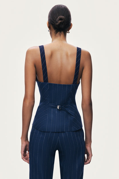 Navy Pinstripe Corset Bustier Top
