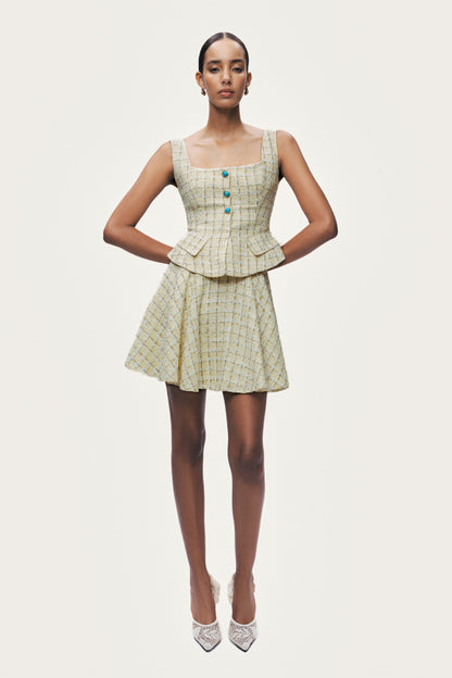 Pleated Frill Tweed Mini Skirt