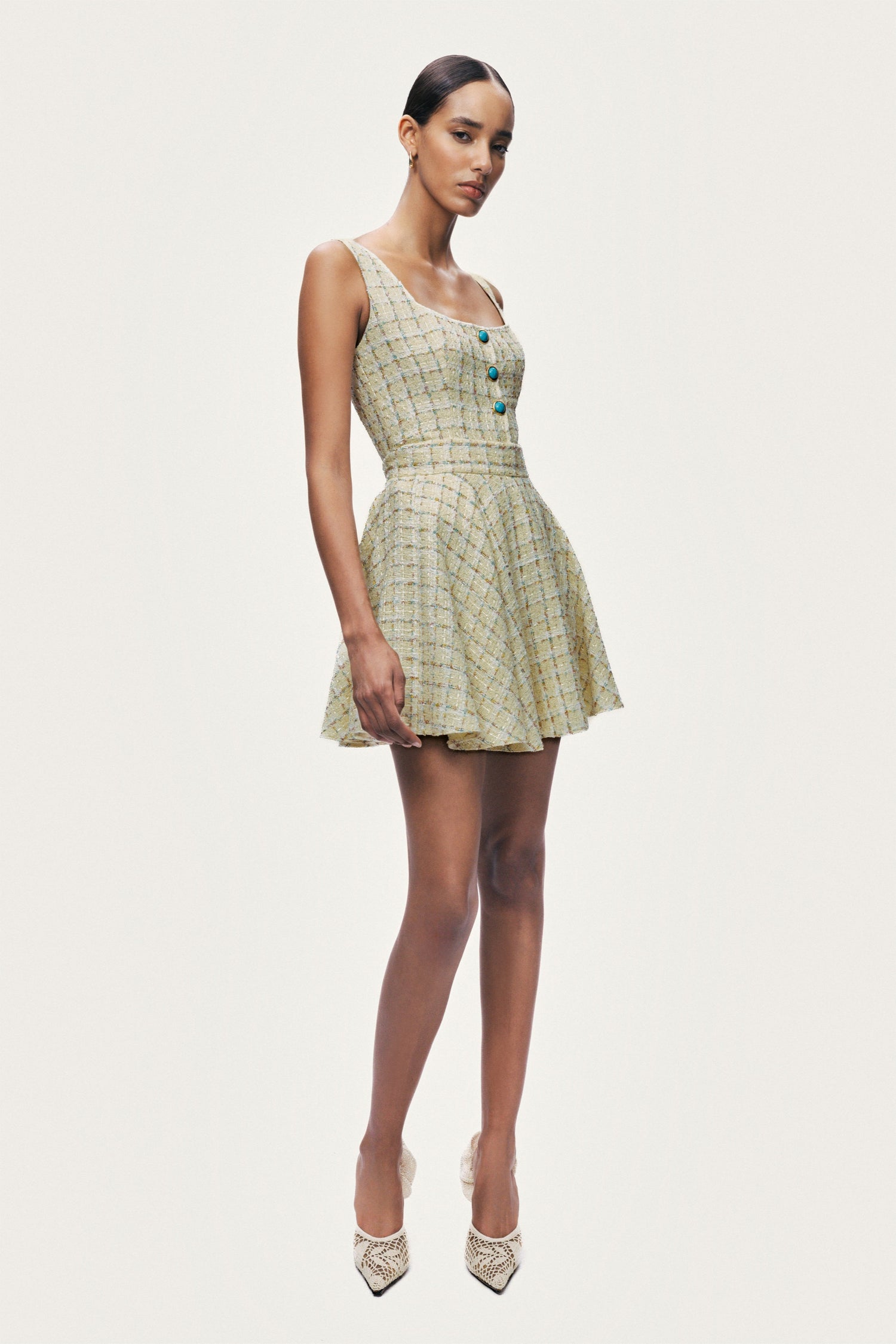 Pleated Frill Tweed Mini Skirt