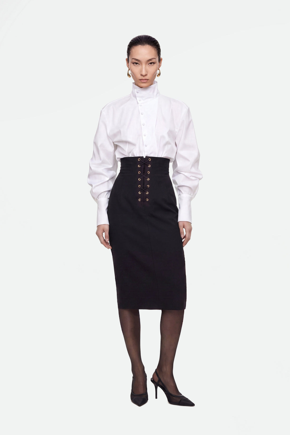 Eyelet-Detail High-Waist Midi Skirt