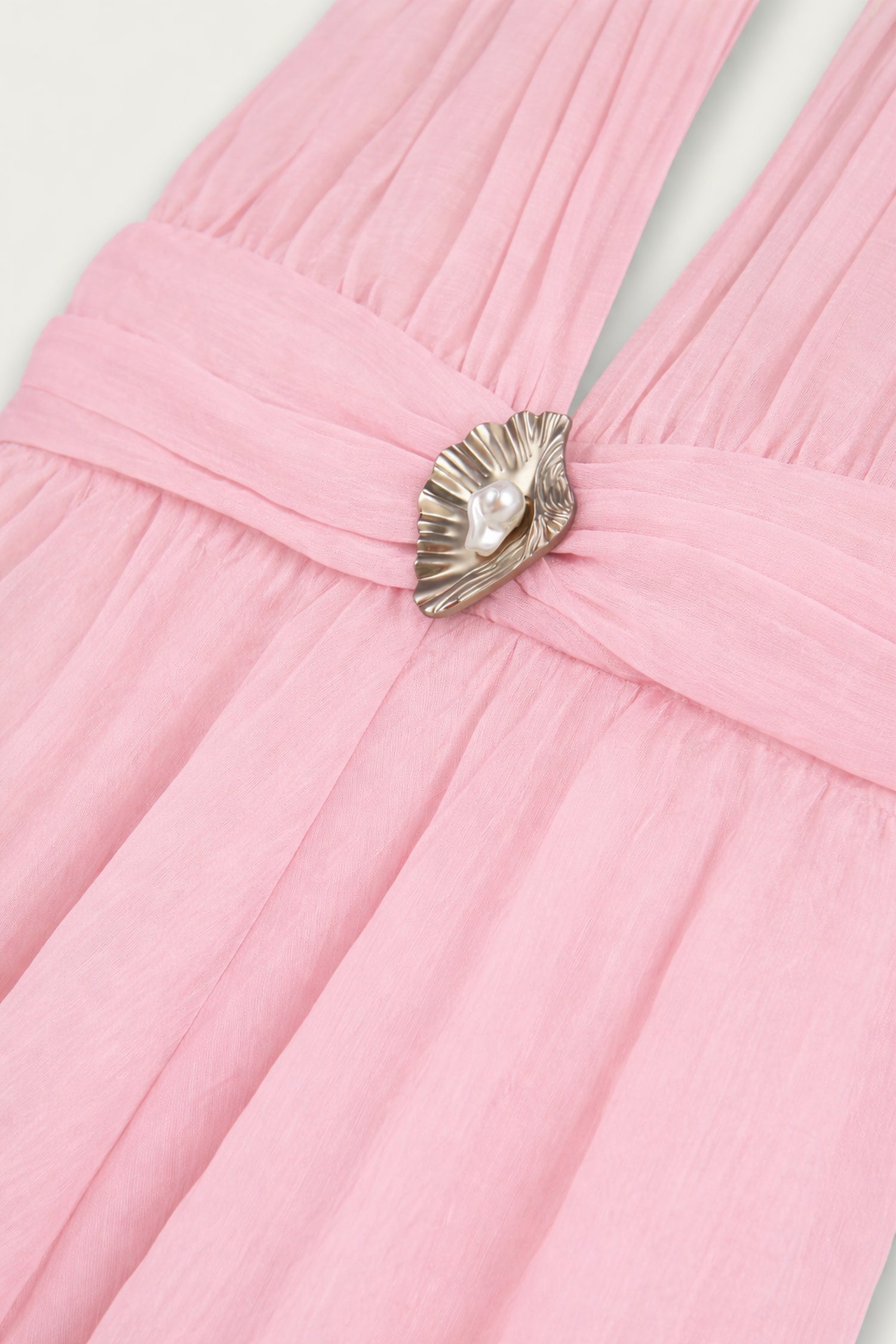 Pleated Halterneck Maxi Dress with Brooch Detail