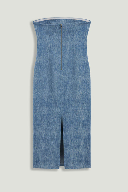 Stone Detail Strapless Midi Dress