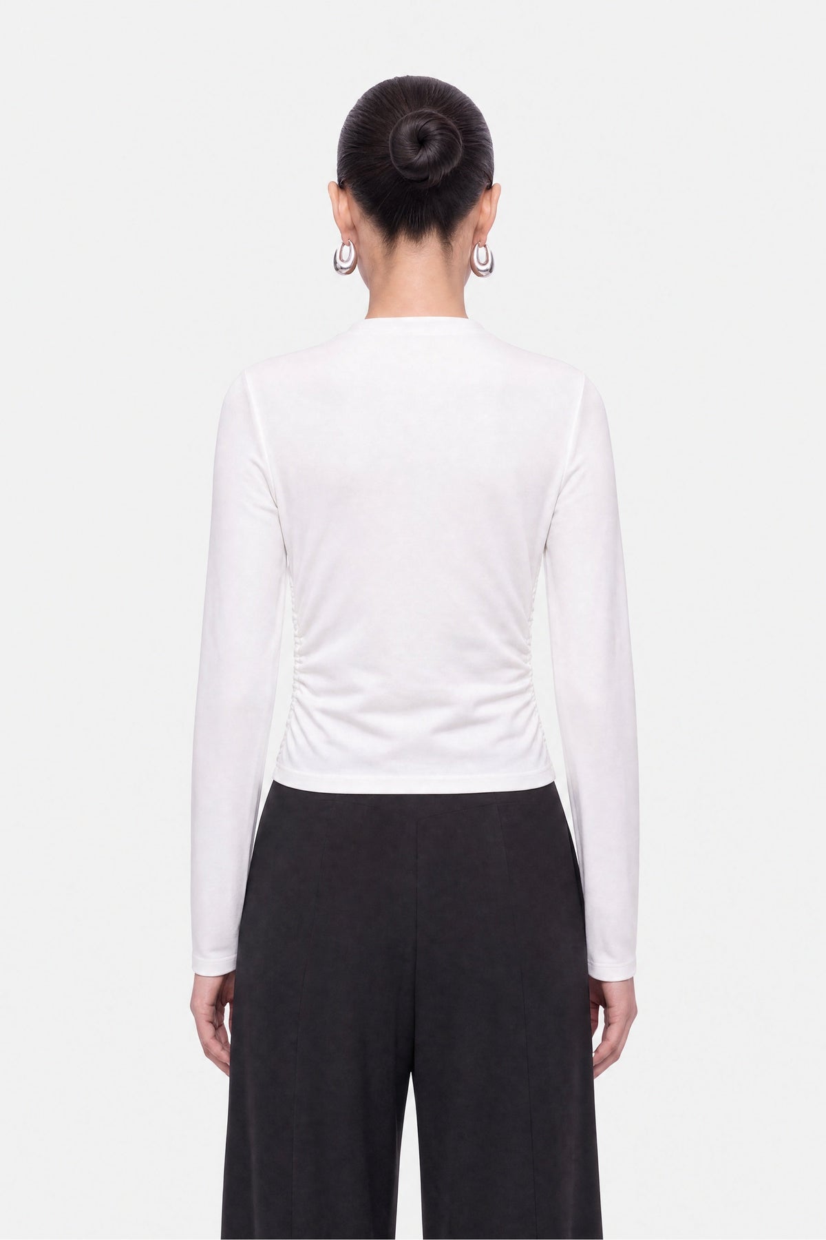 Ruched Metal Zip Blouse
