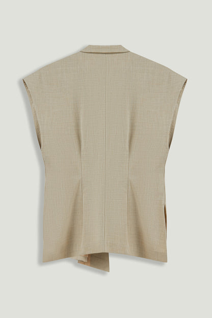 Belted Double-Breasted Sleeveless Woven Vest