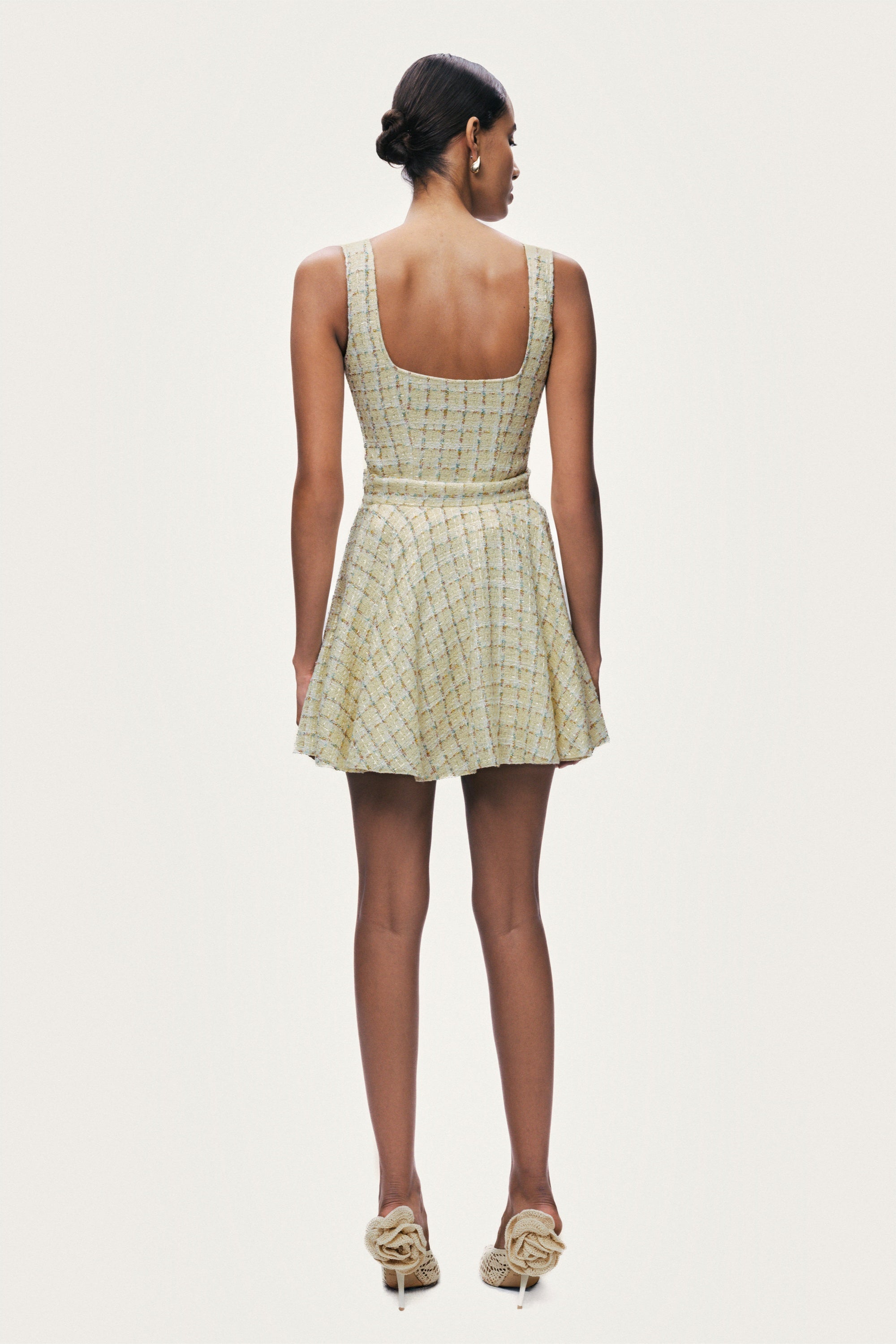 Pleated Frill Tweed Mini Skirt