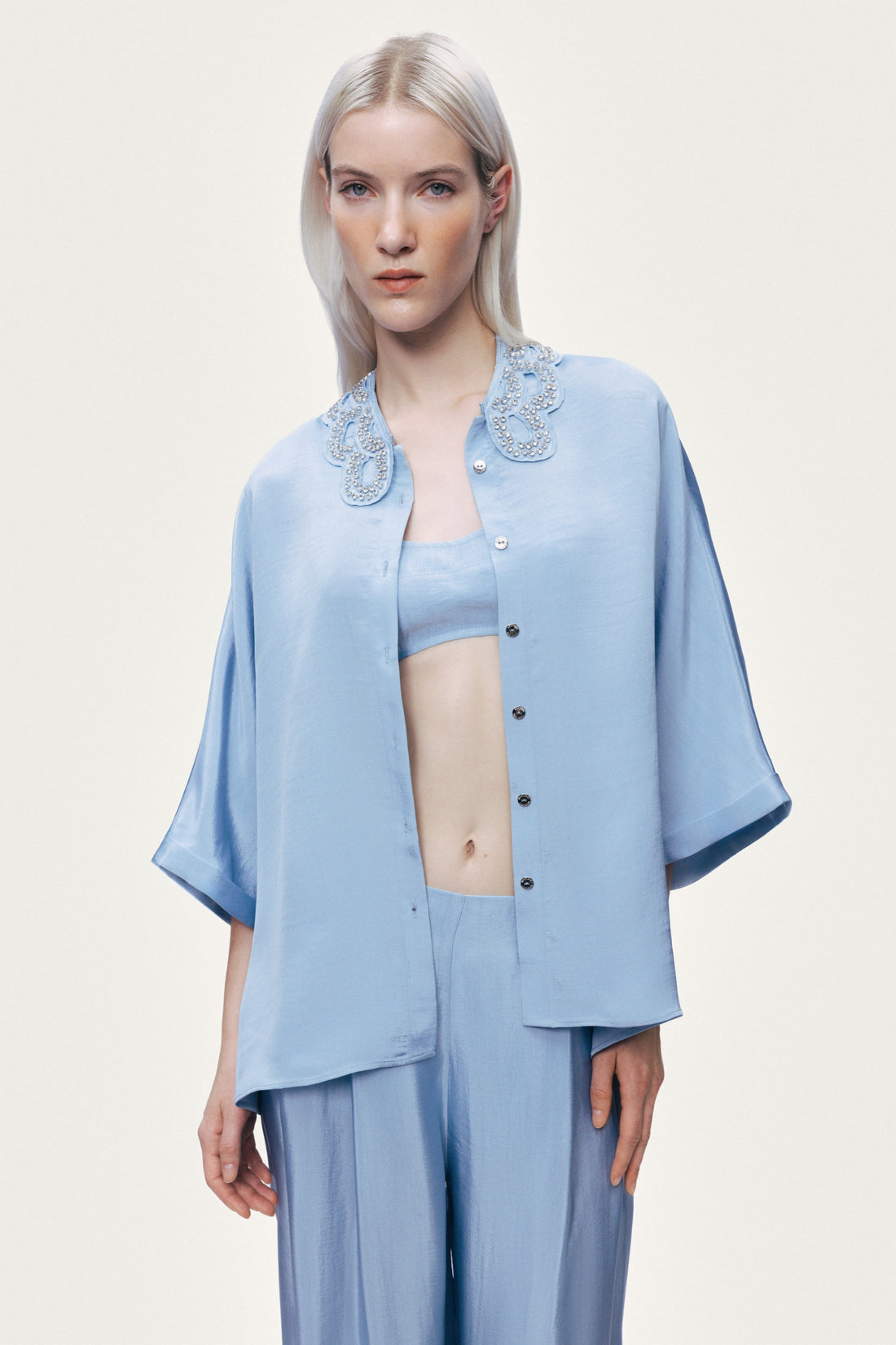 Stone Accessory Collar Detail Shirt