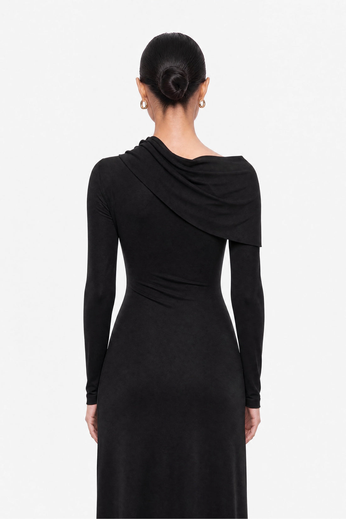 Asymmetric Neck Draped Maxi Dress