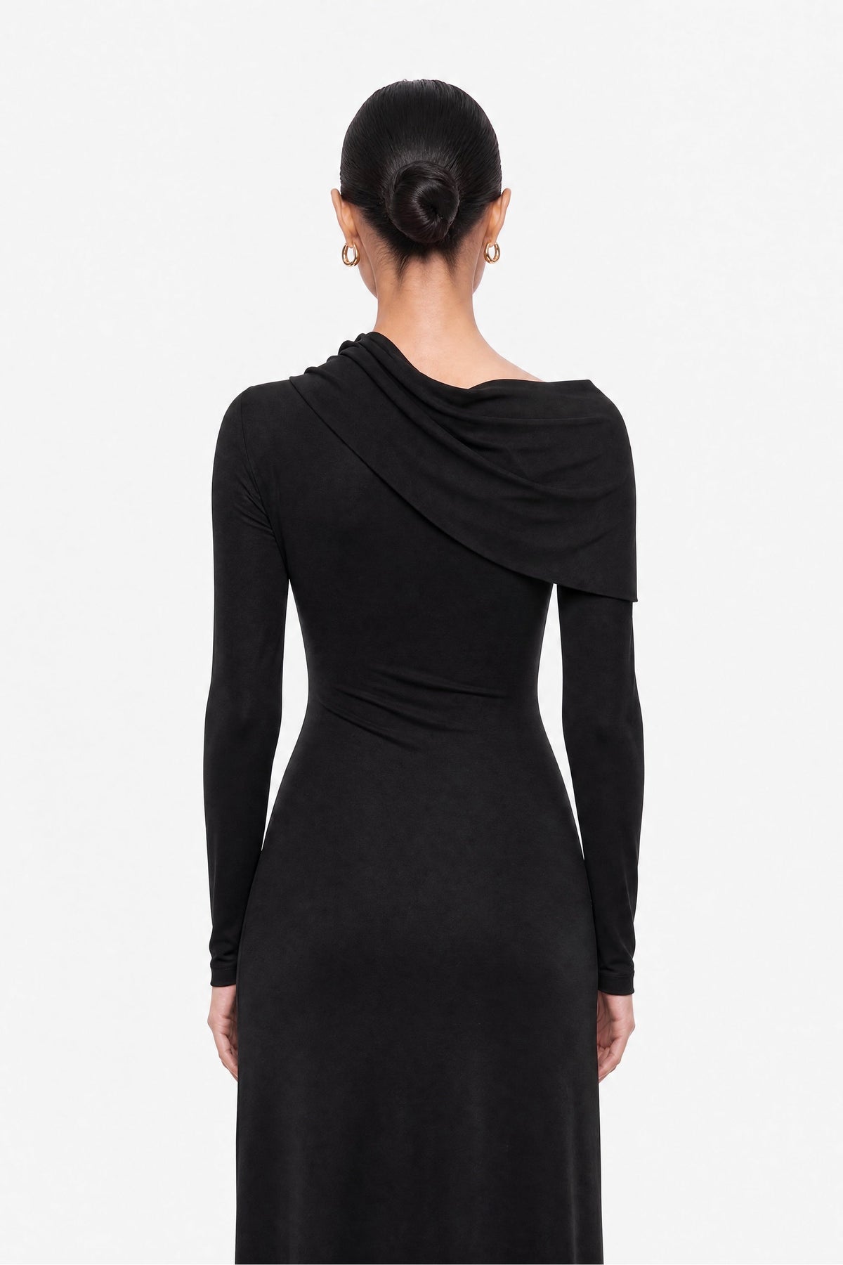 Asymmetric Neck Draped Maxi Dress