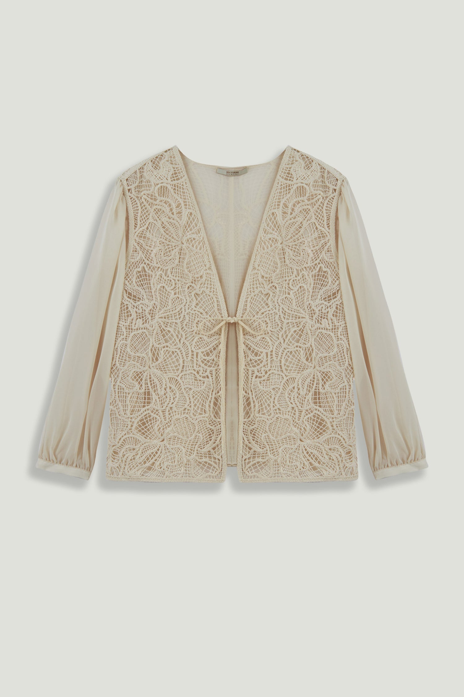 Beige Lace Front Sheer Sleeve Jacket