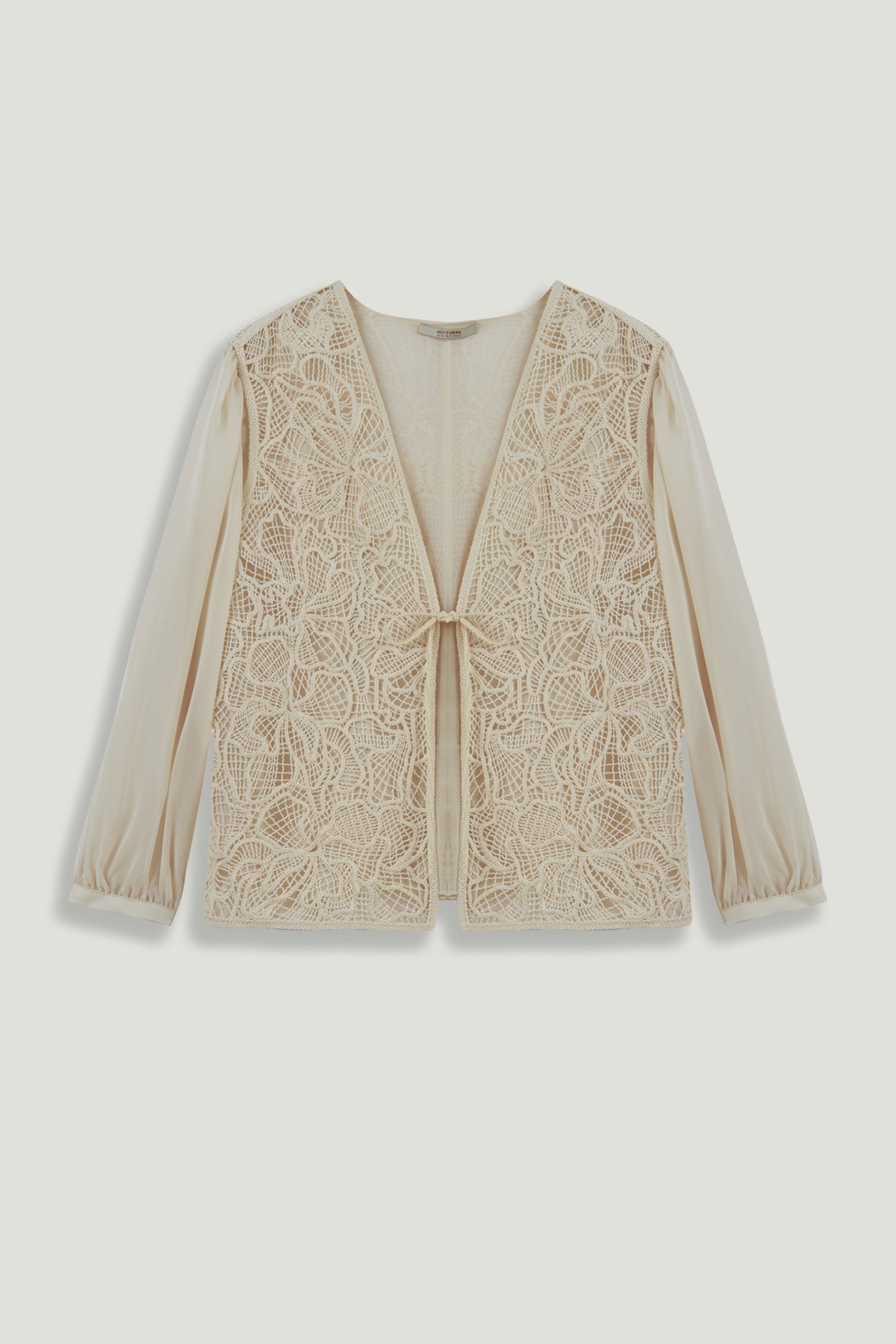 Beige Lace Front Sheer Sleeve Jacket