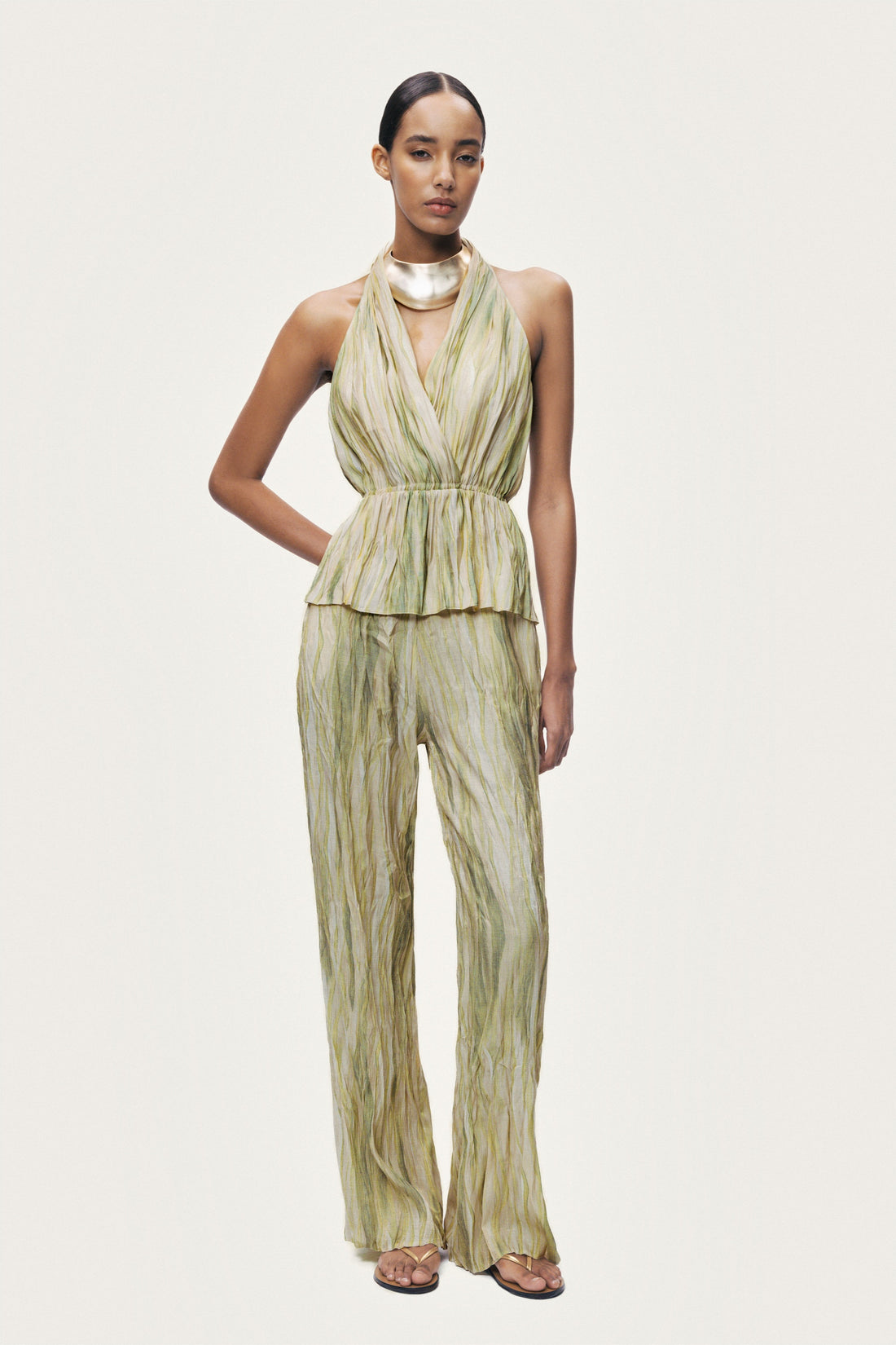 Green Abstract Print Straight Leg Trousers