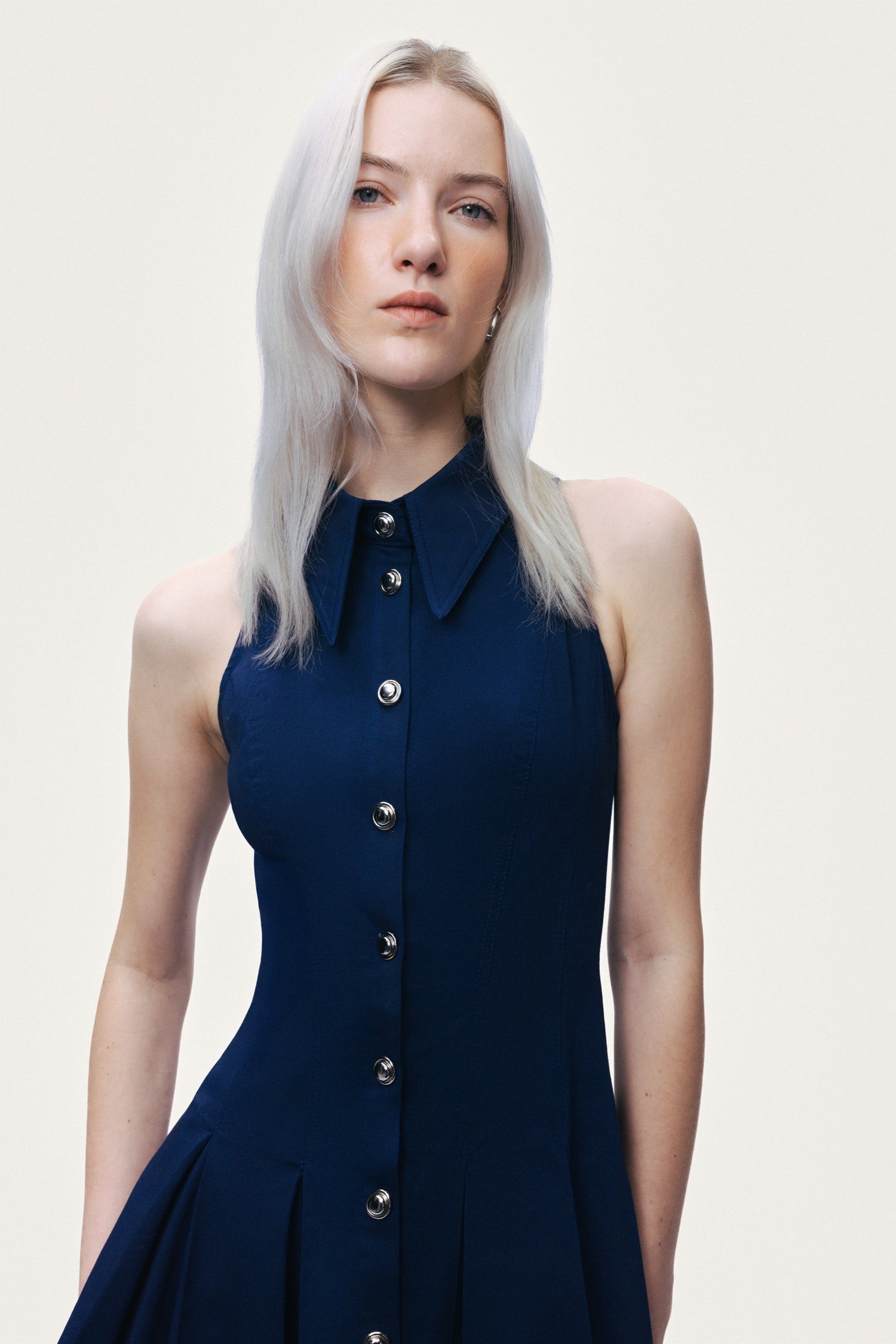Shirt Collar Sleeveless Mini Dress