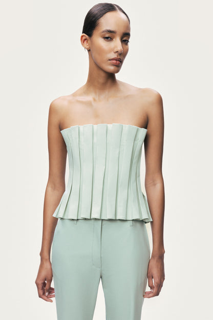 Mint Pleated Strapless Corset Bustier Top
