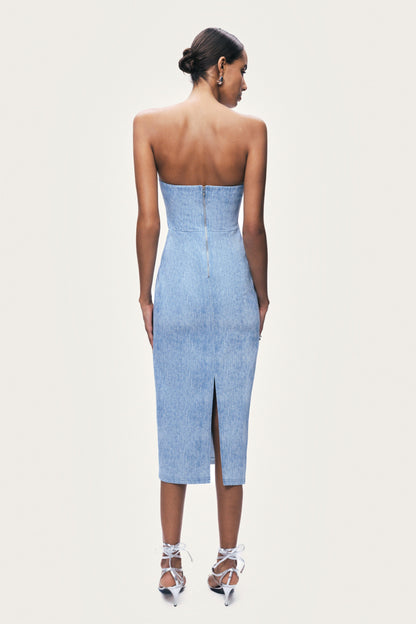 Stone Detail Strapless Midi Dress