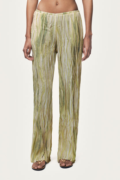 Green Abstract Print Straight Leg Trousers