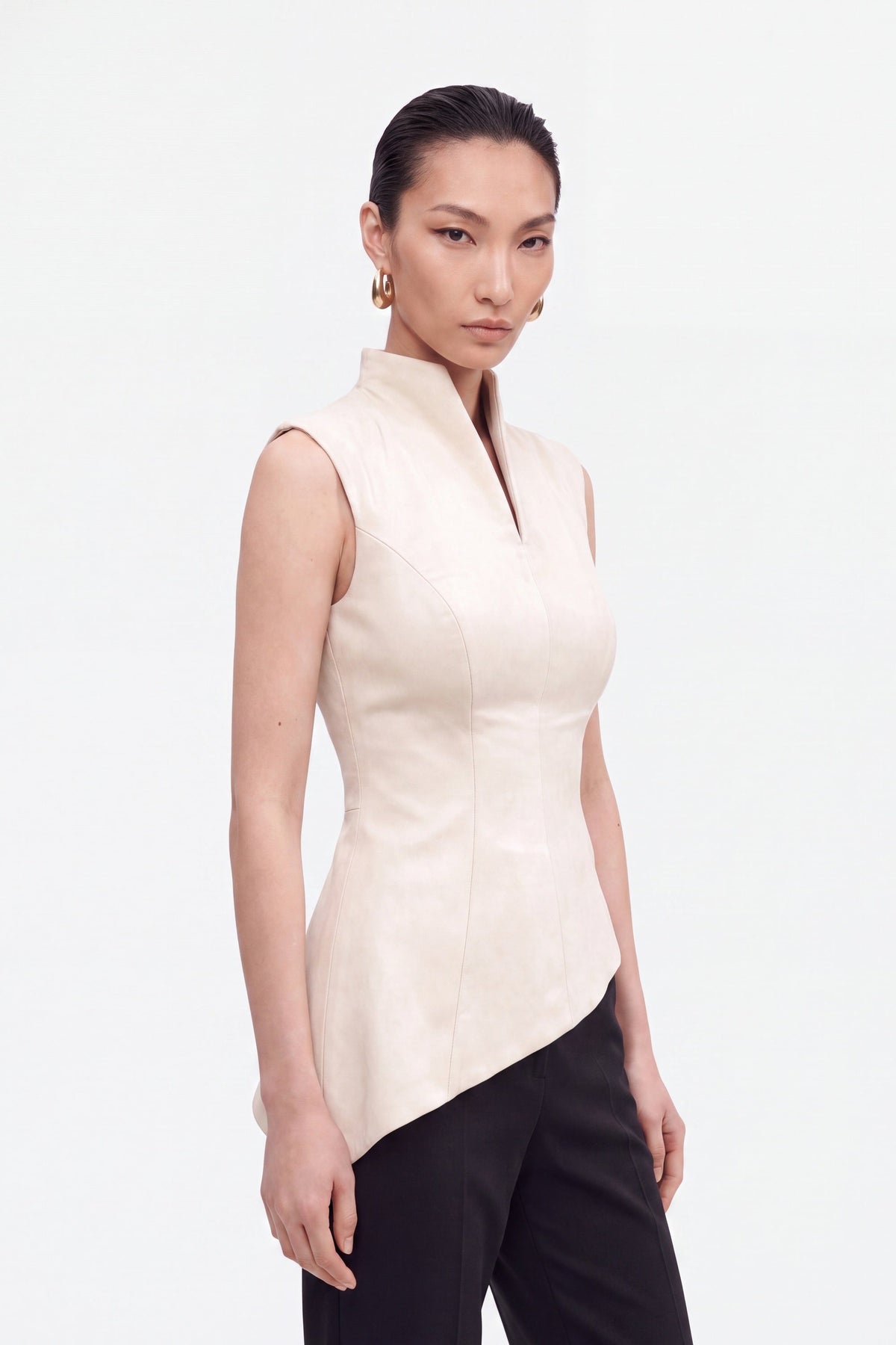 Padded-Shoulder Asymmetric Blouse