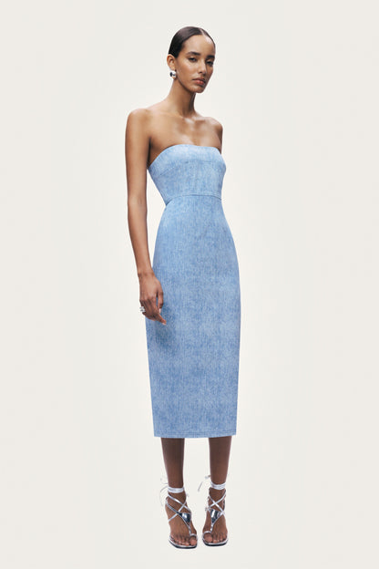 Stone Detail Strapless Midi Dress
