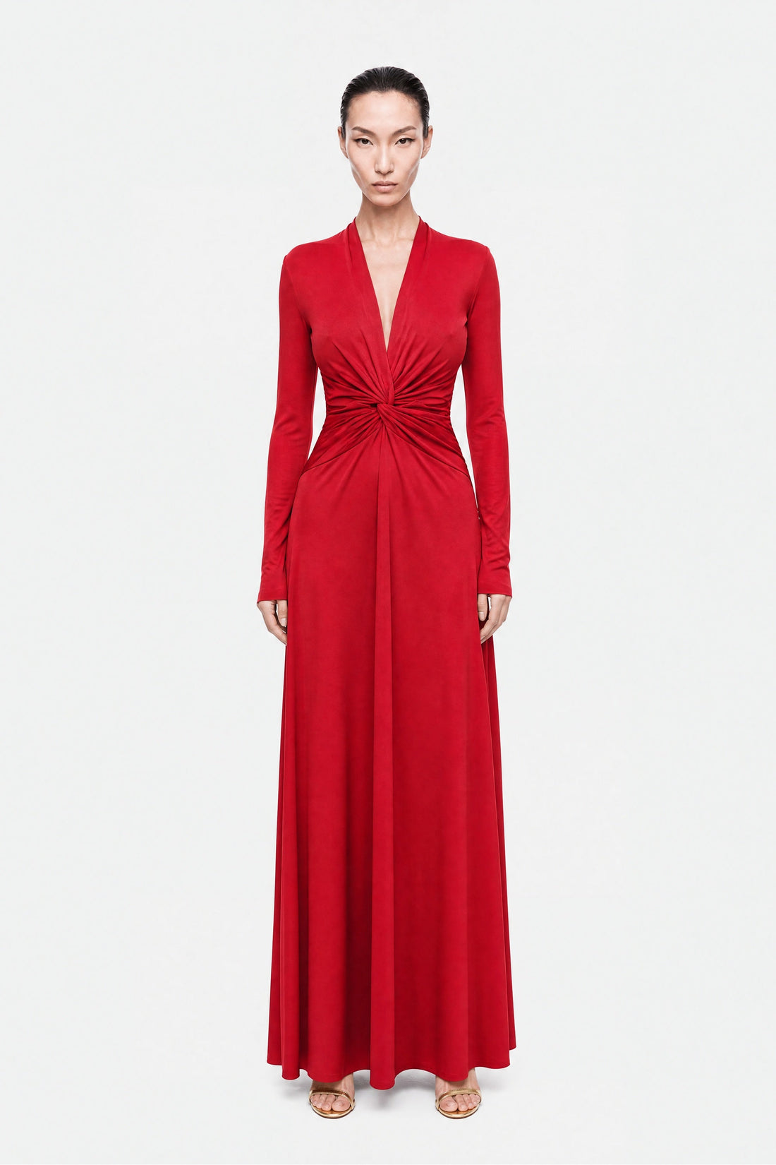 Draped V-Neck Maxi Dress