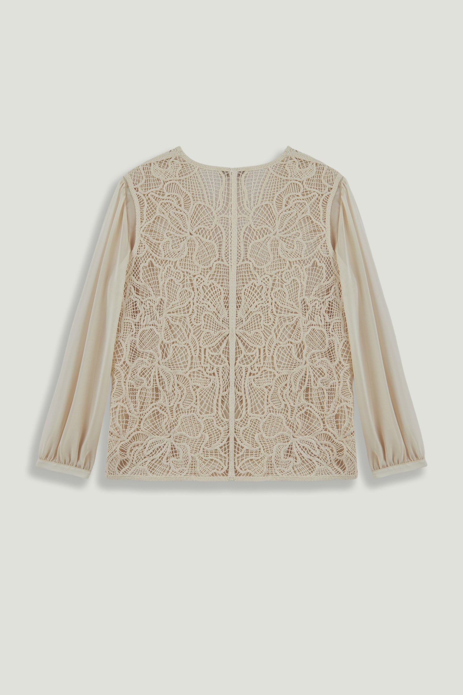 Beige Lace Front Sheer Sleeve Jacket