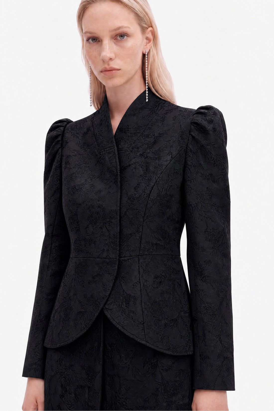 Jacquard Balloon Sleeve Wrap Jacket