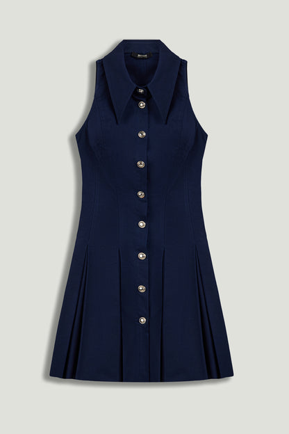 Shirt Collar Sleeveless Mini Dress