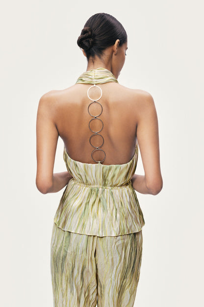 Green Abstract Print Straight Leg Trousers