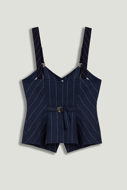 Navy Pinstripe Corset Bustier Top