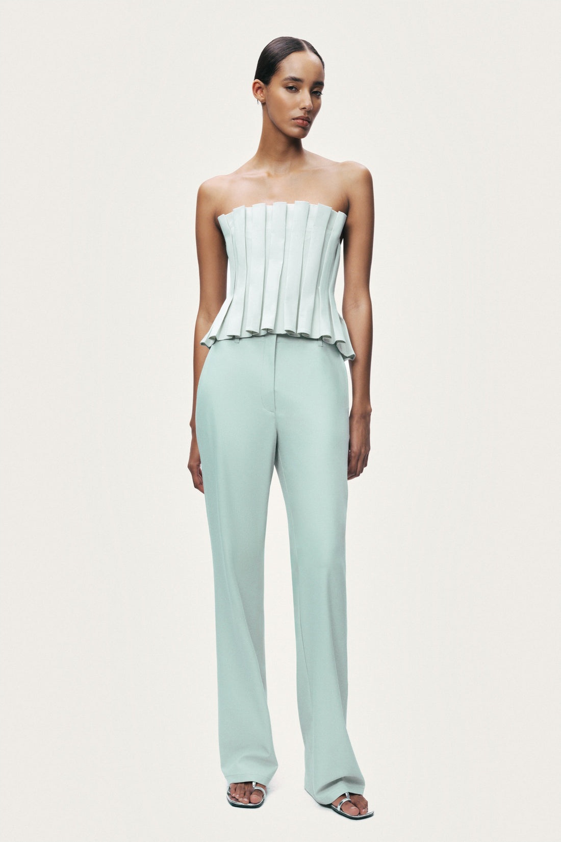 Mint Pleated Strapless Corset Bustier Top