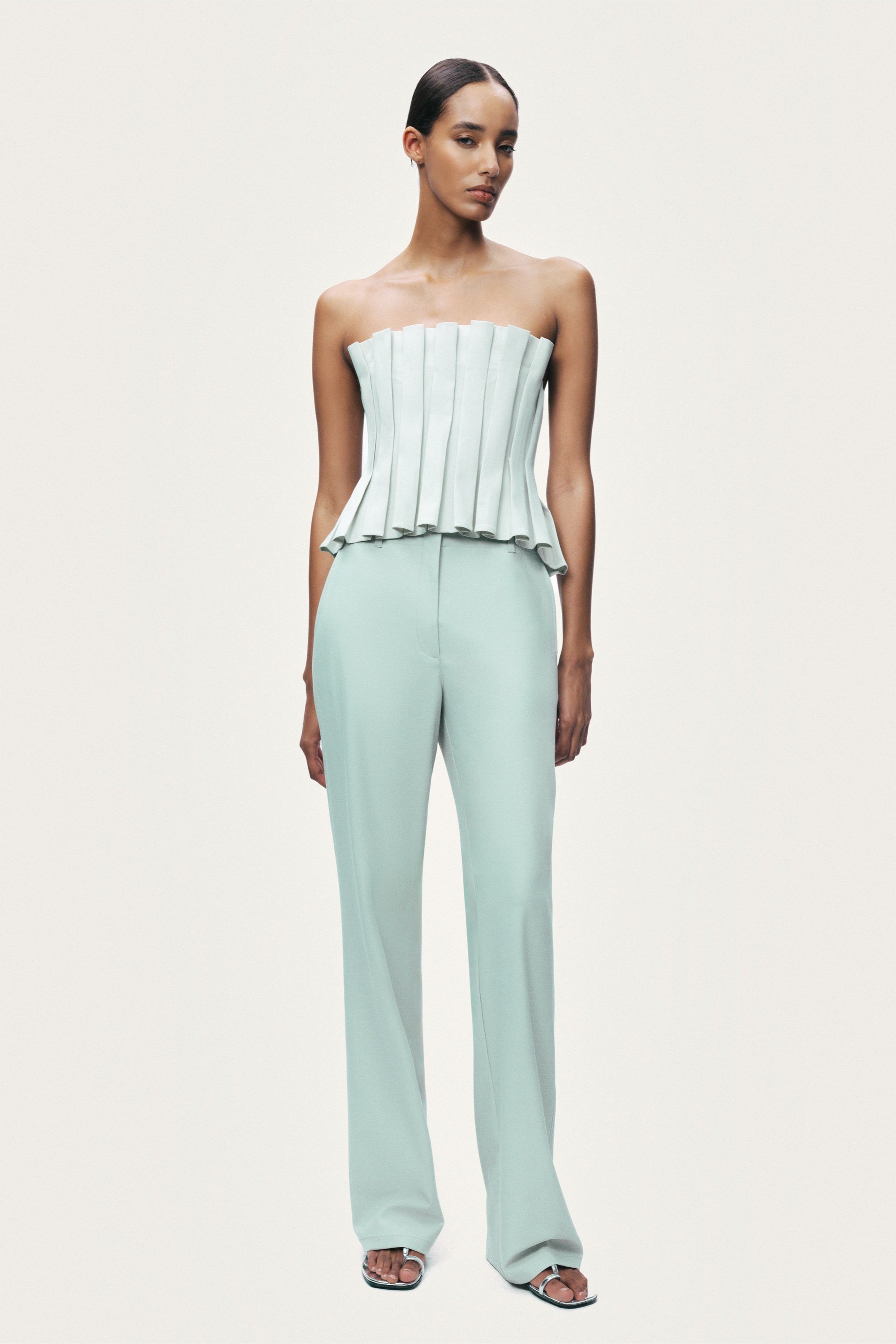Mint Pleated Strapless Corset Bustier Top