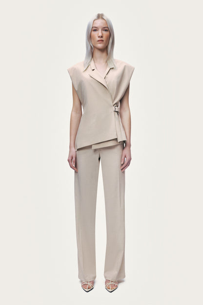 Belted Double-Breasted Sleeveless Woven Vest
