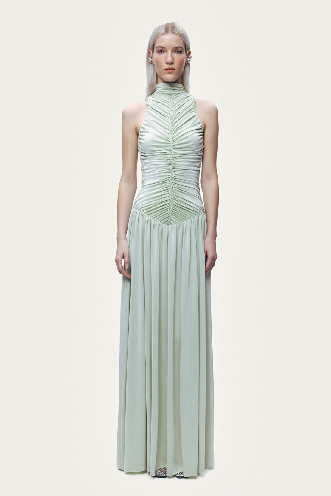 Draped High-Neck Maxi Dress