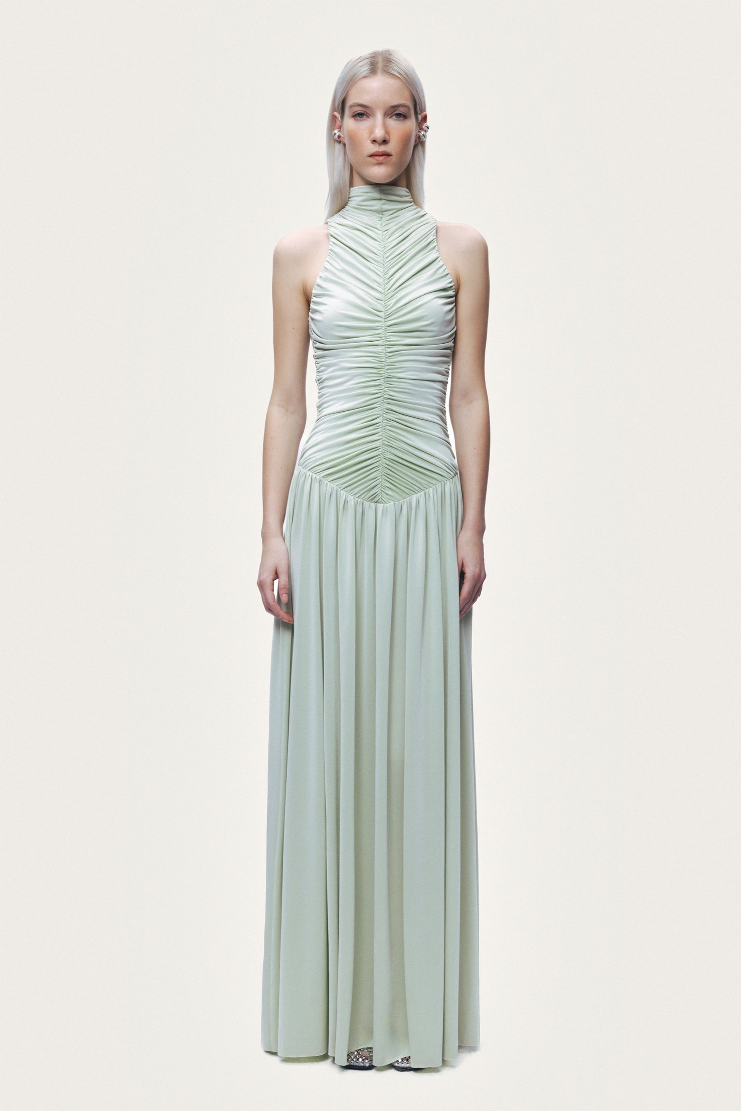 Draped High-Neck Maxi Dress