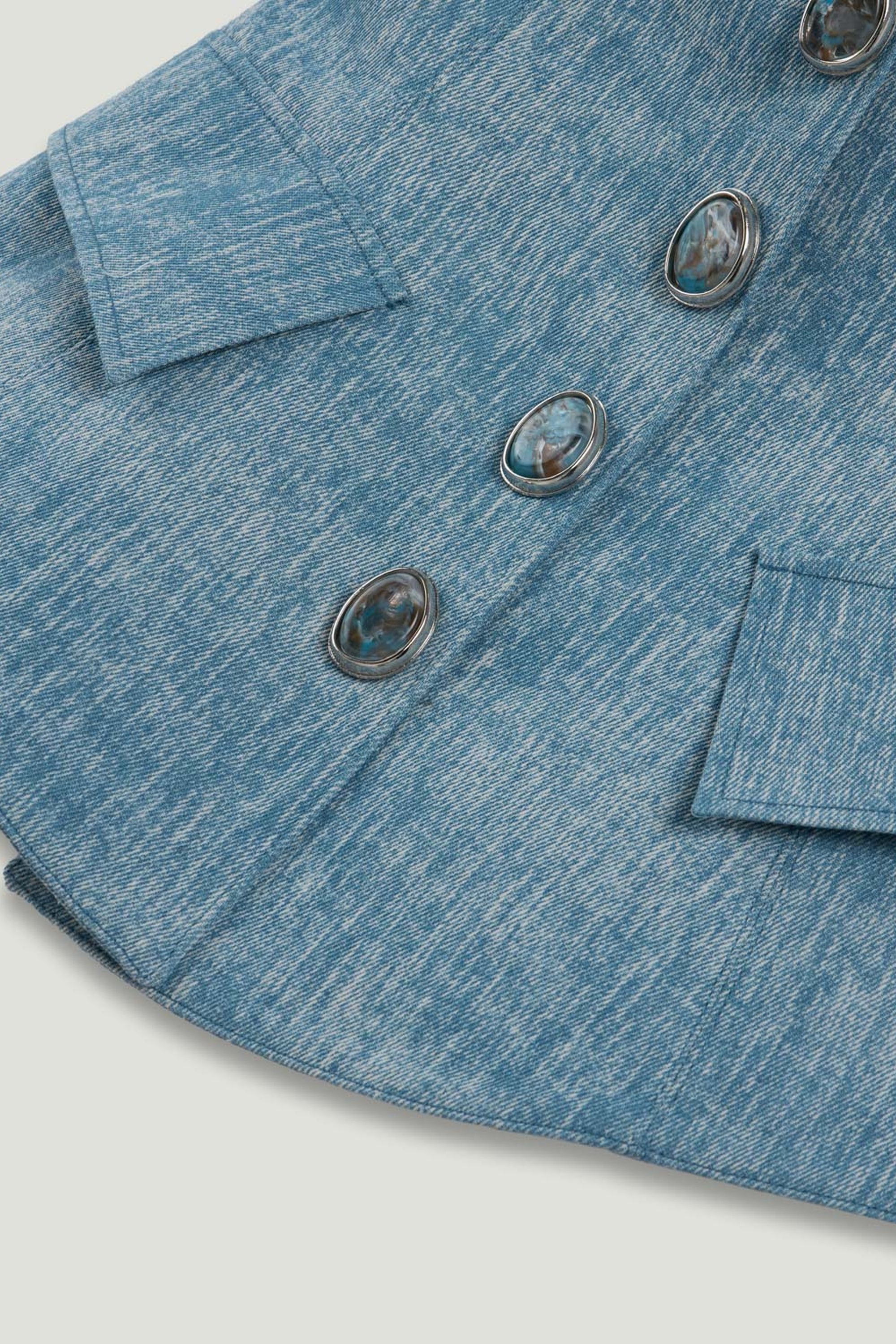 Blue Denim Halterneck Peplum Bustier Top