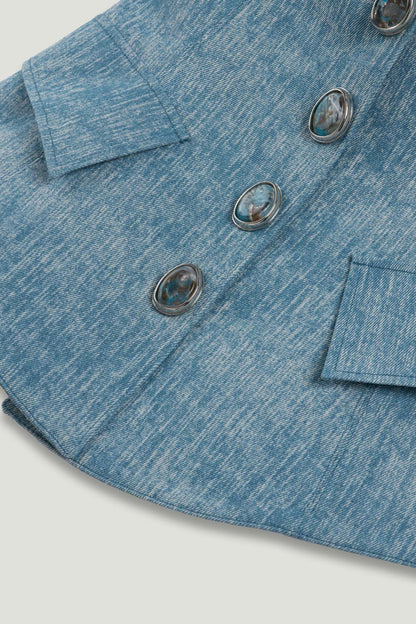 Blue Denim Halterneck Peplum Bustier Top