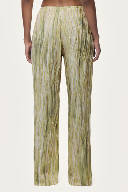 Green Abstract Print Straight Leg Trousers