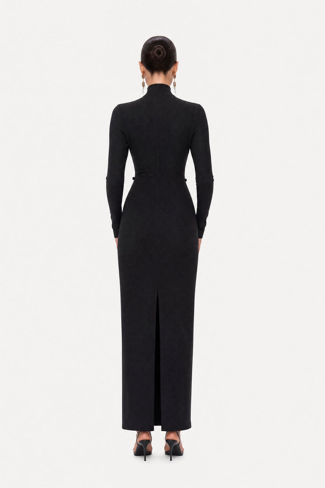 Button Detail Stand Collar Maxi Dress