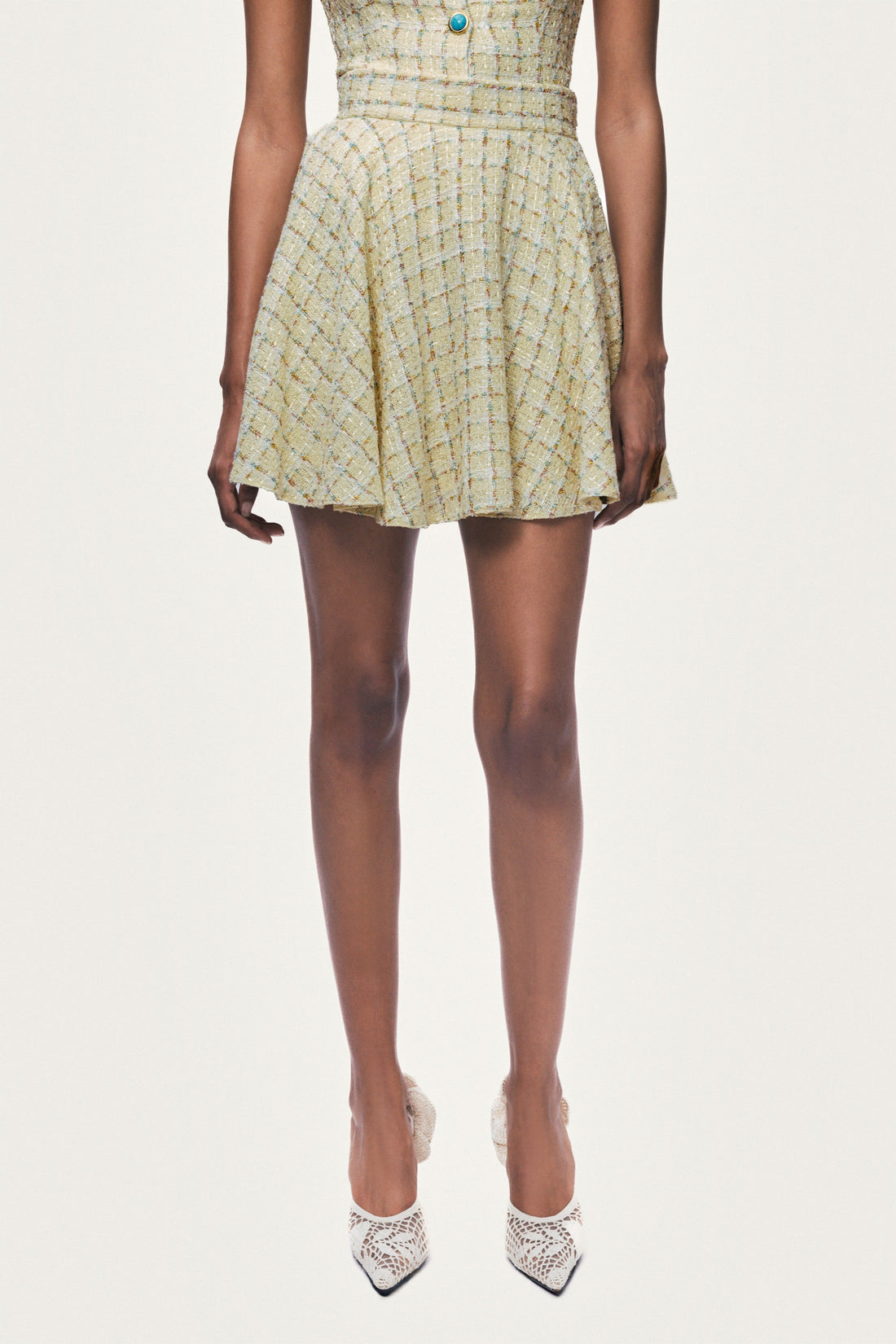 Pleated Frill Tweed Mini Skirt