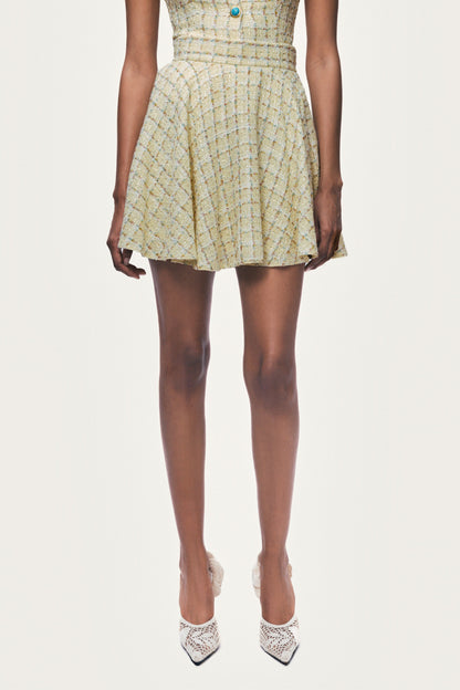 Pleated Frill Tweed Mini Skirt
