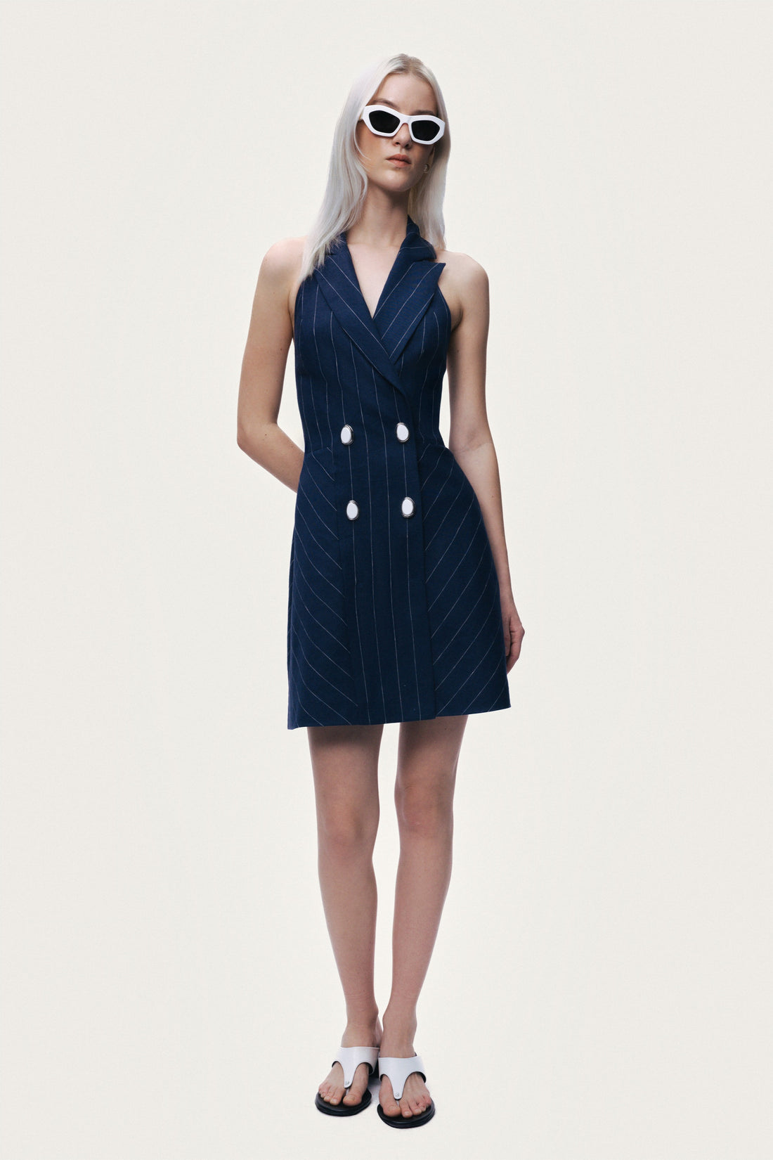 Double-Breasted Halter Neck Mini Dress