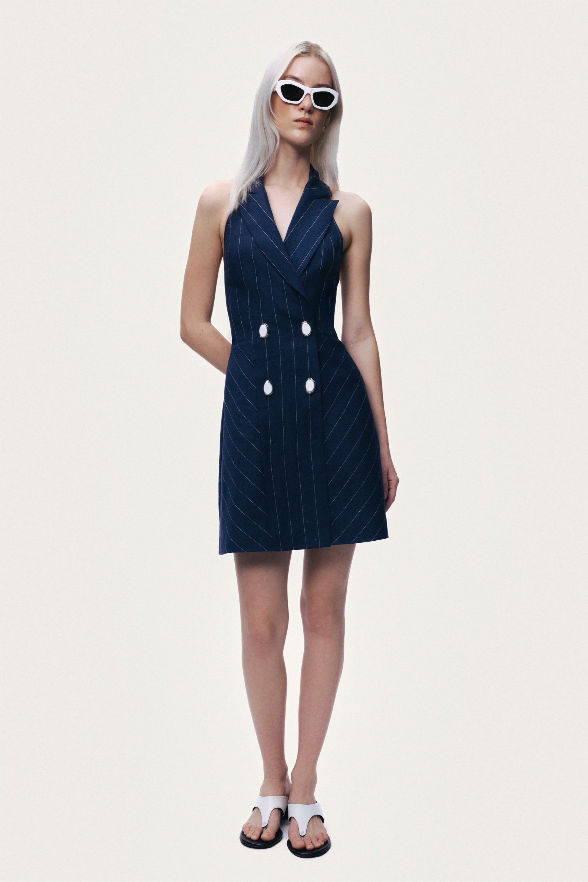 Double-Breasted Halter Neck Mini Dress