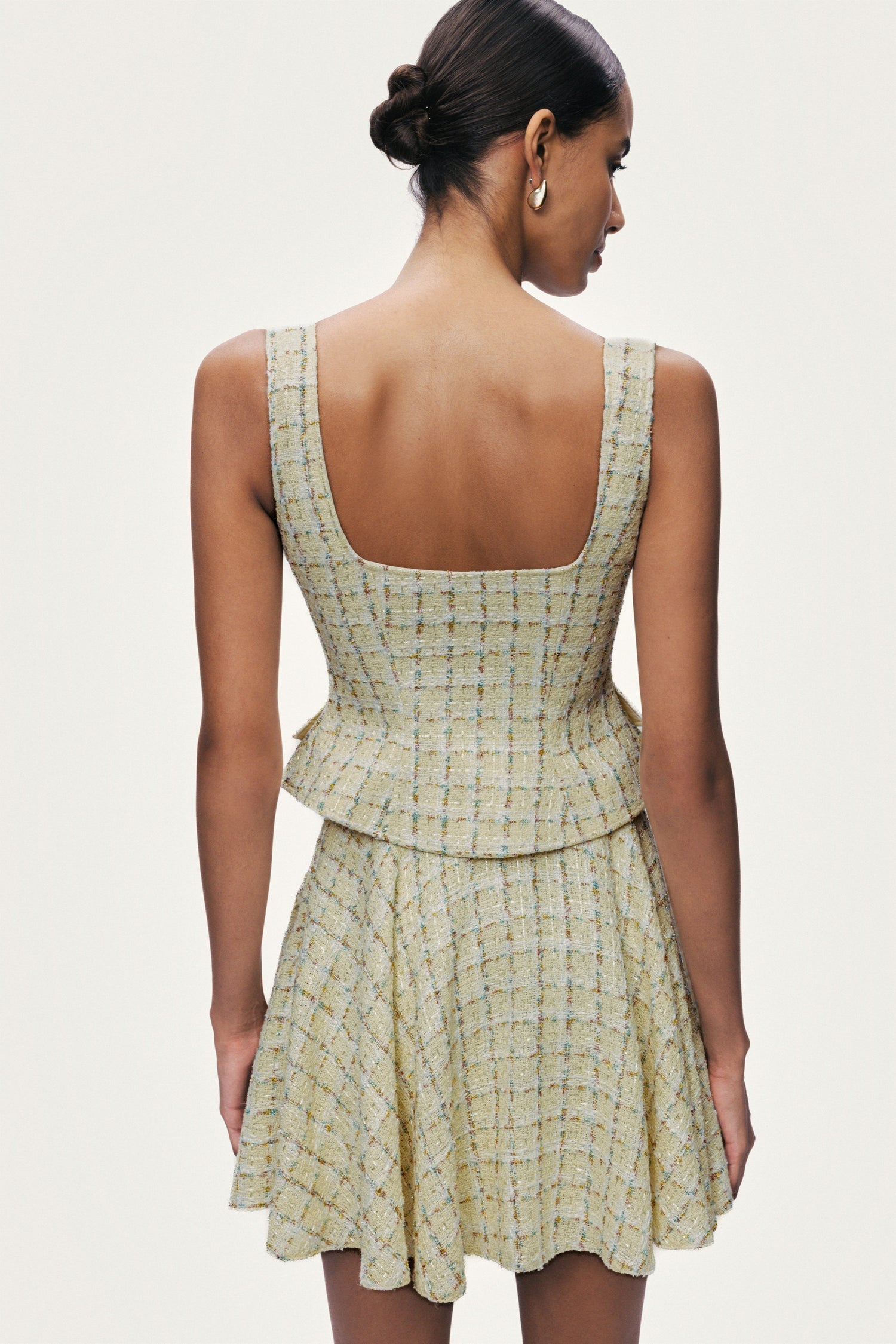 Pleated Frill Tweed Mini Skirt