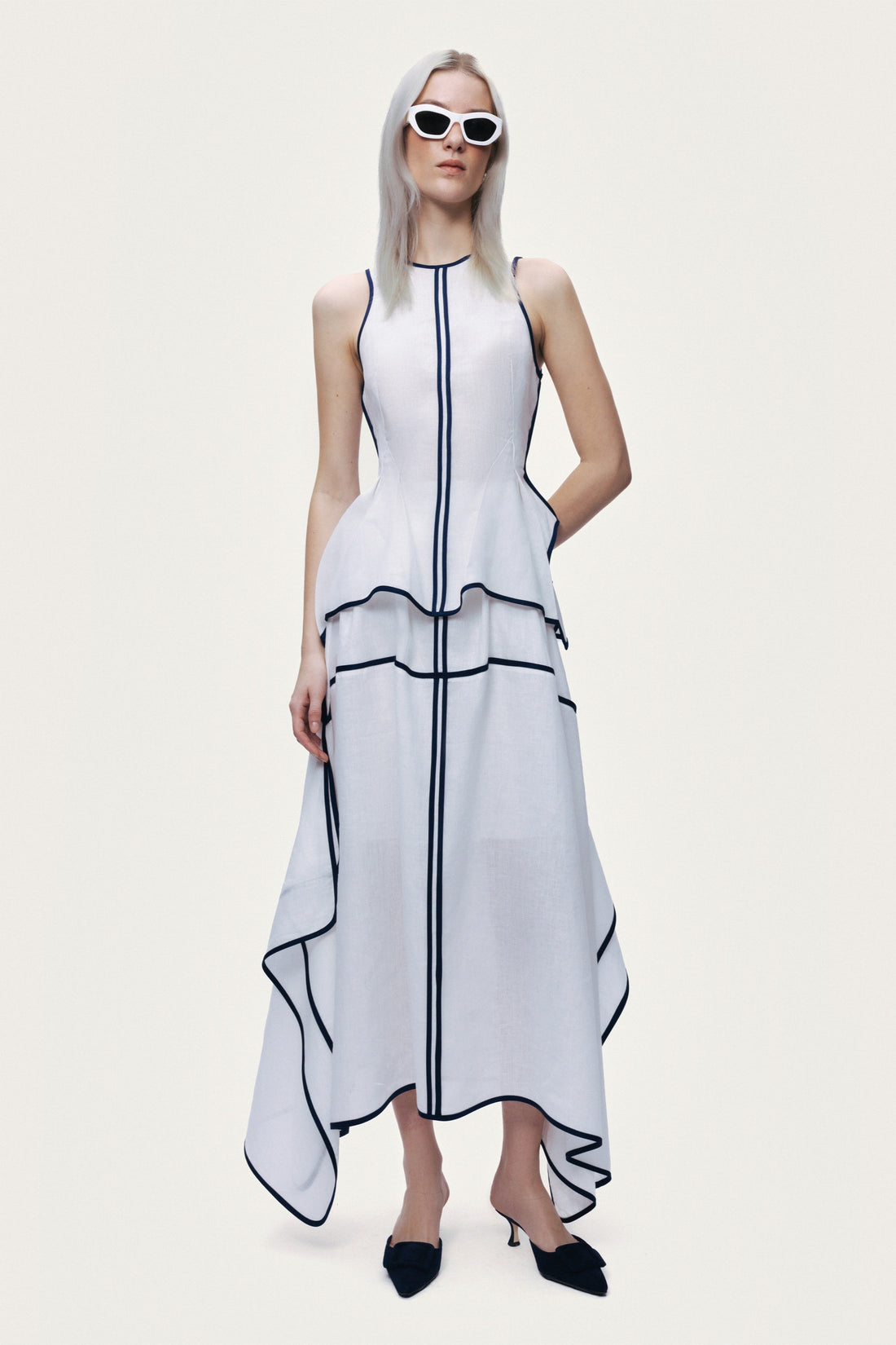 Contrast Trim Asymmetric Hem Skirt