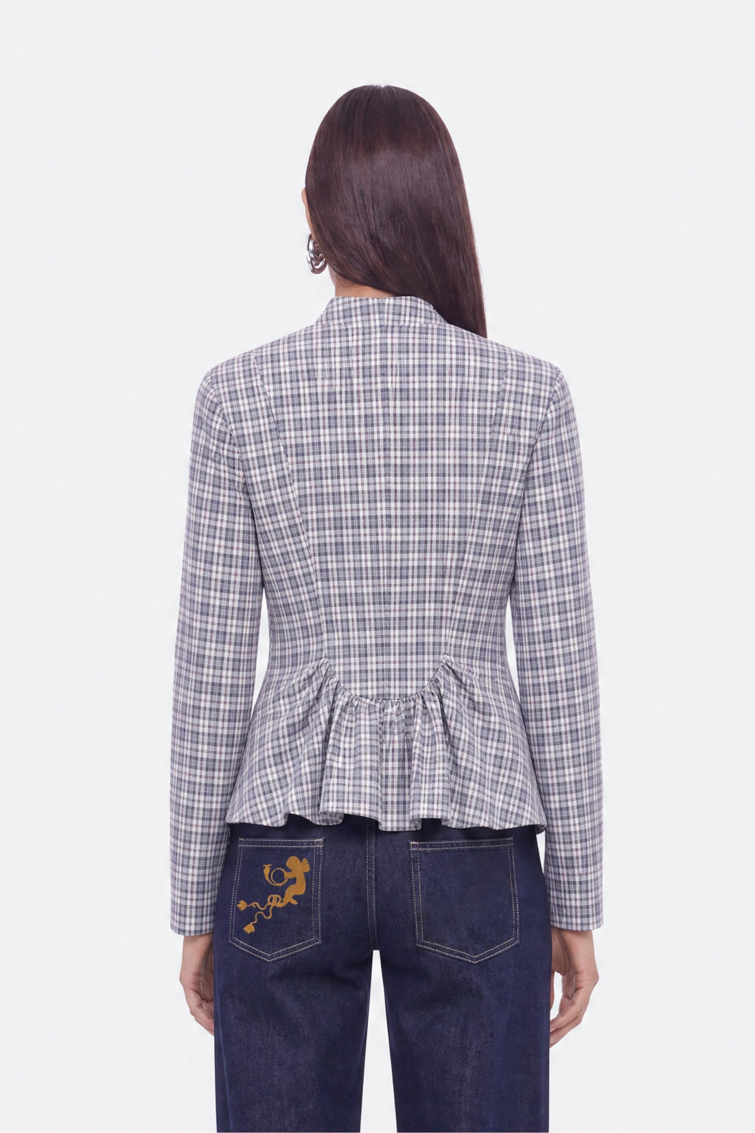 Checked Clasp Peplum Blouse