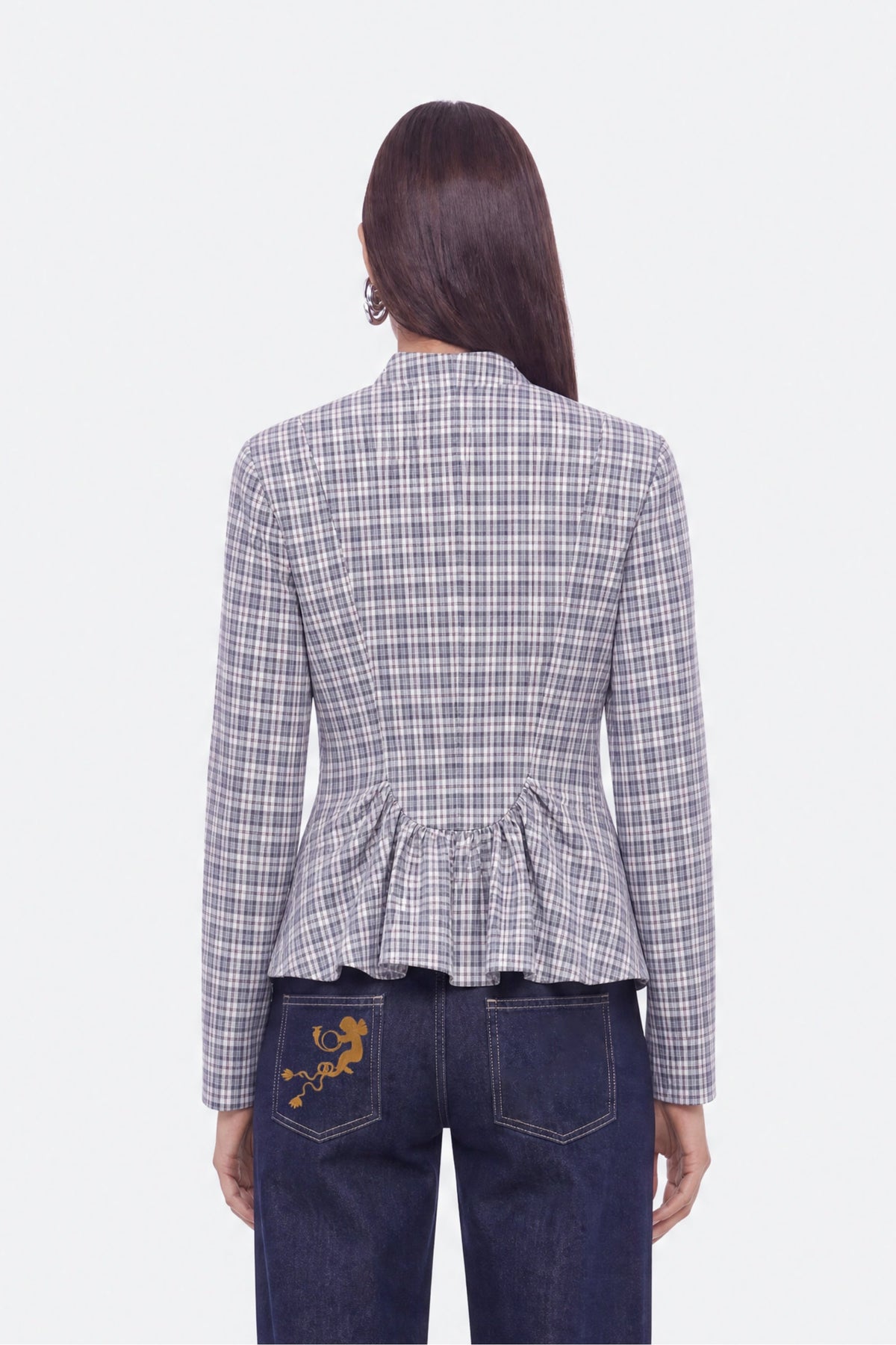 Checked Clasp Peplum Blouse