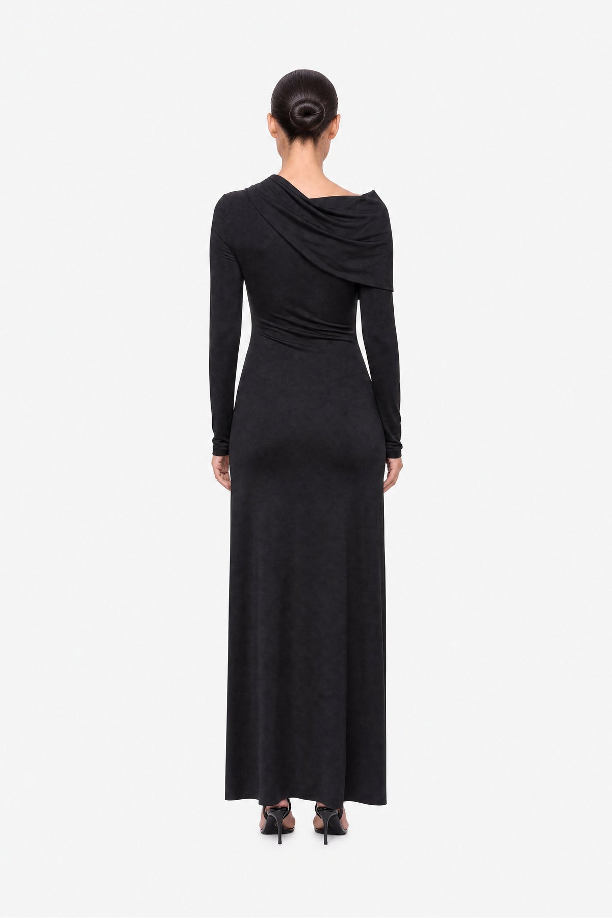 Asymmetric Neck Draped Maxi Dress